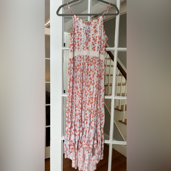Japna Dresses & Skirts - Japna Floral Maxi Dress with Orange and Pink Accents